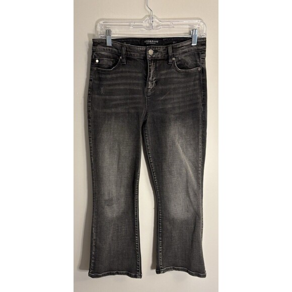 LIVERPOOL Los Angeles The Crop Flare Jeans Women 27/4 Black Stretch Dark Denim - Picture 1 of 15